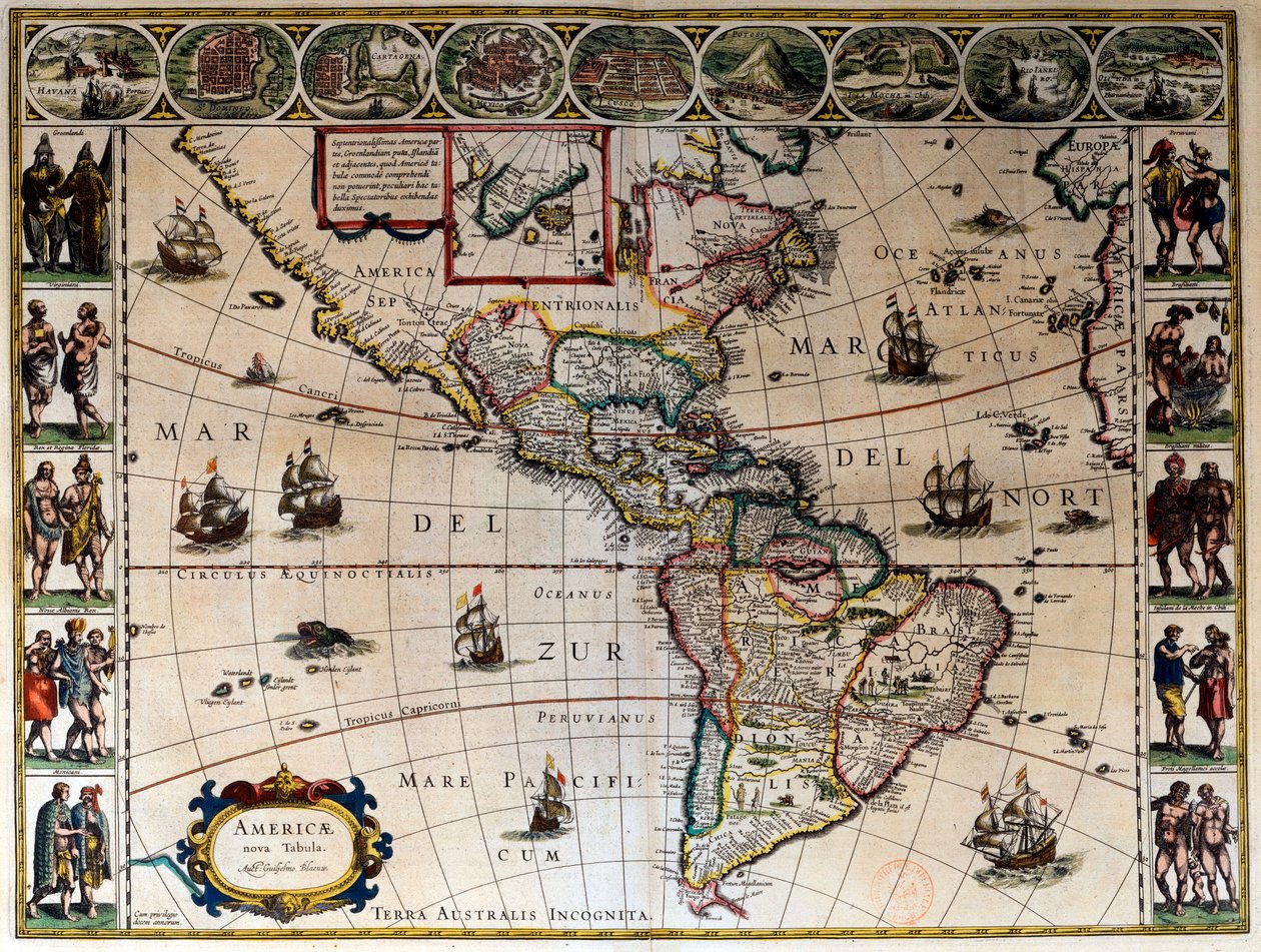 Geographic map of America. In Le theatre du monde ou le nouvel atlas Amsterdam produced by Willem Janszoon Blaeu (1571-1638) by Willem Blaeu