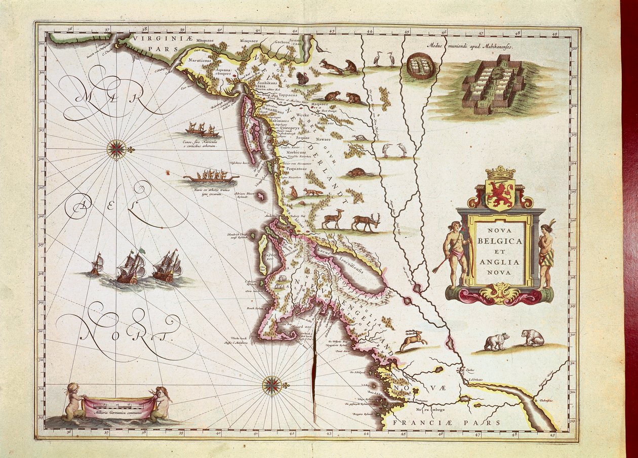 Map of Nova Belgica or New Belgium and of Anglia Nova or New England by Willem Blaeu