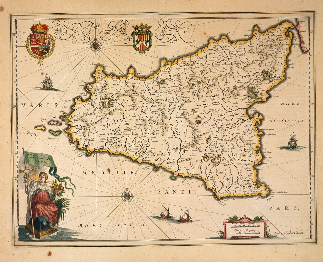 Map of Sicily, from Regionum Italiae, engraving by Willem Blaeu
