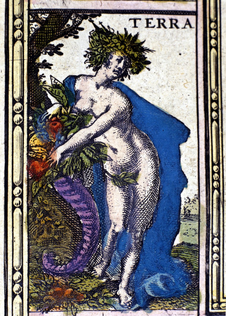 The Earth, one of the four elements represented in the Atlas of W. Blaeu printed in Amsterdam in 1655 by Willem Blaeu