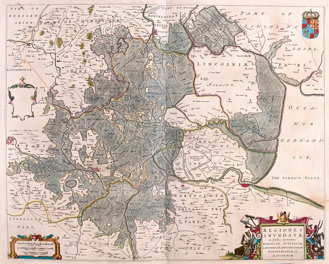 Inundated areas of Norfolk, Suffolk, Huntington, Northampton, Cambridge and Lincoln, in 