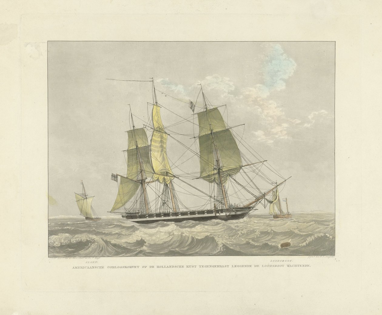 Sailing Ship, Sloop, and Pilot Boat on the Water by Willem Hendrik Hoogkamer