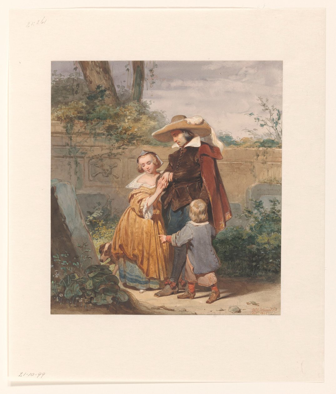 A Father with Two Children at the Mother