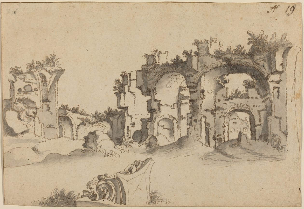 The Baths of Caracalla, Rome by Willem II Nieuwlandt