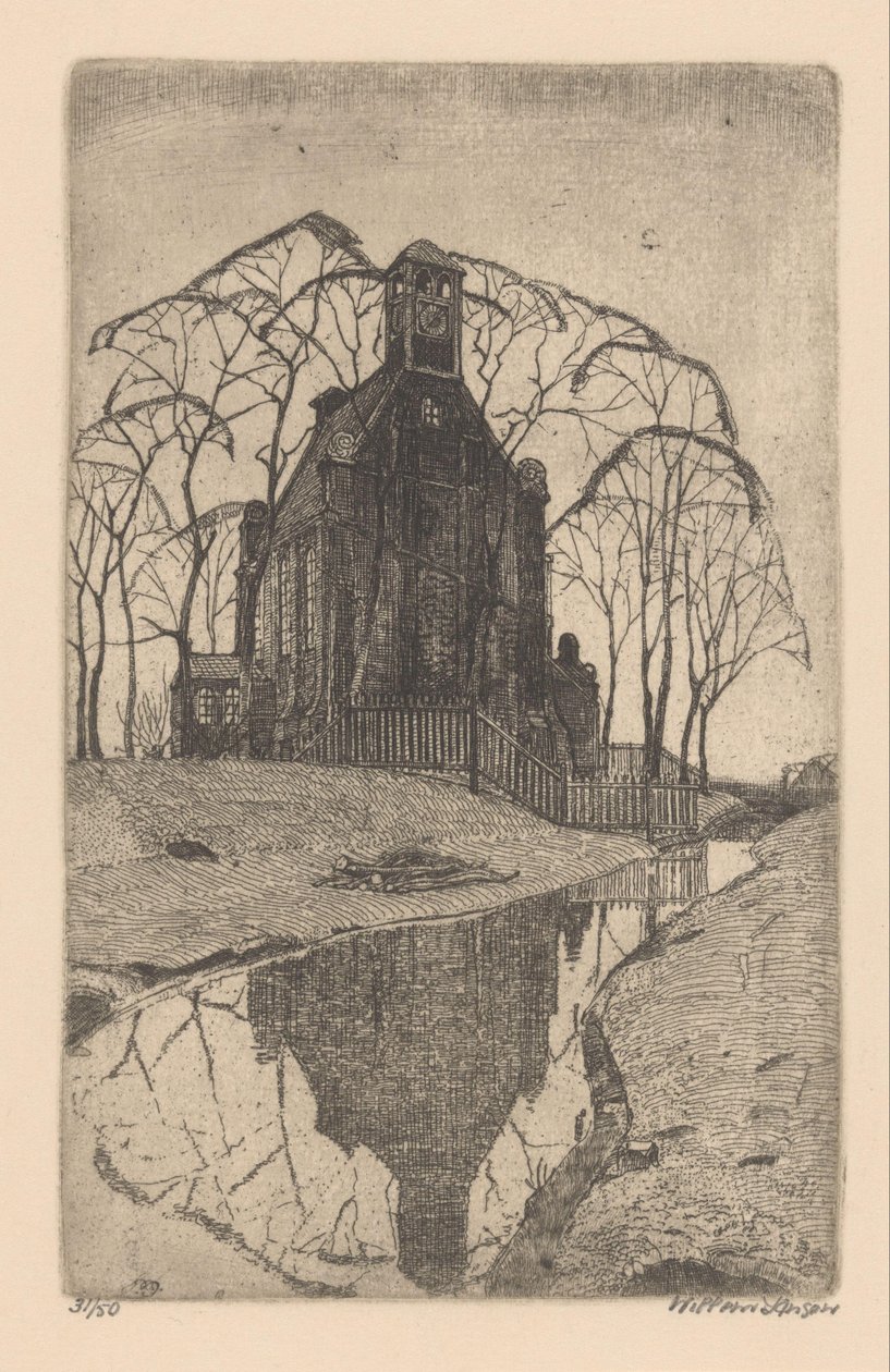 Village Church by Willem Jansen (graveur) (signed by artist)