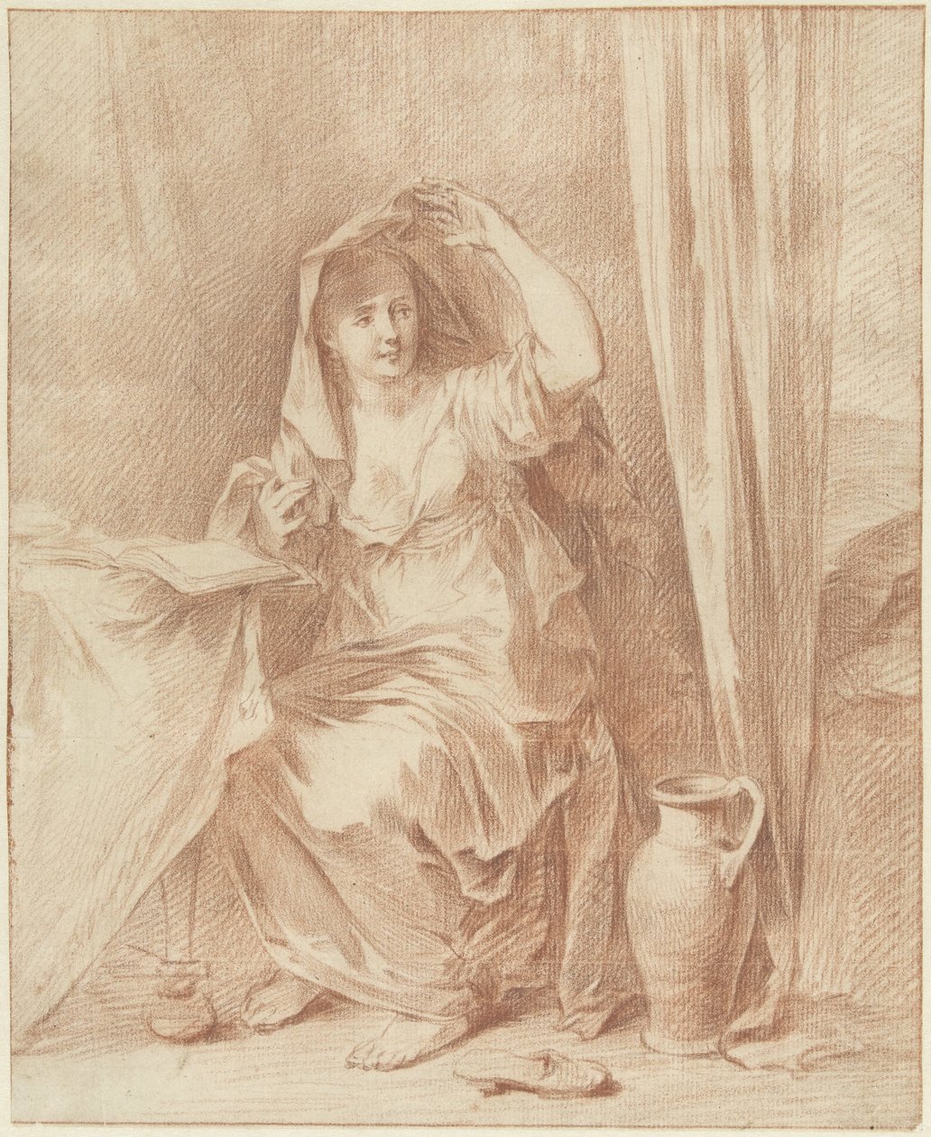 Woman Sitting at a Table Behind a Book by Willem Joseph Laquy