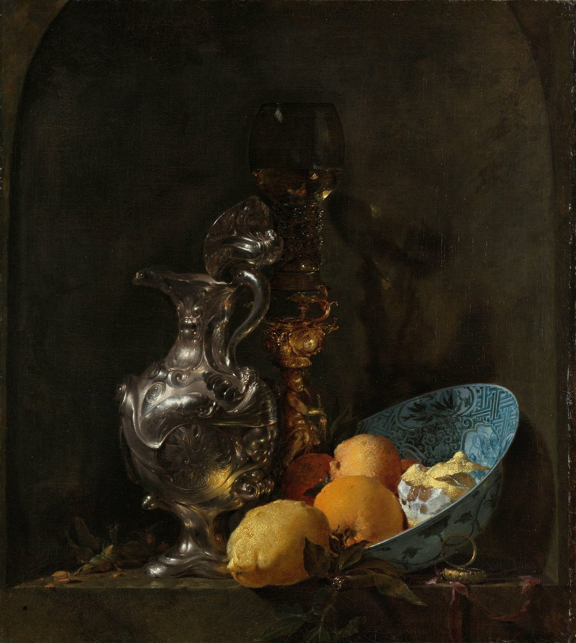 Still Life with a Silver Jug and a Porcelain Bowl by Willem Kalf