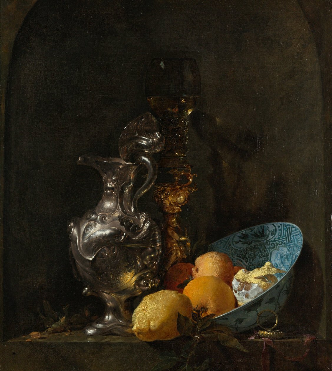 Still Life with a Silver Jug and a Porcelain Bowl by Willem Kalf