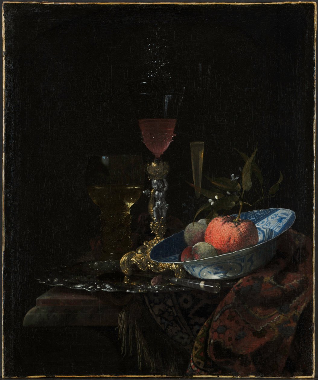 Wineglass and a Bowl of Fruit, 1663 by Willem Kalf