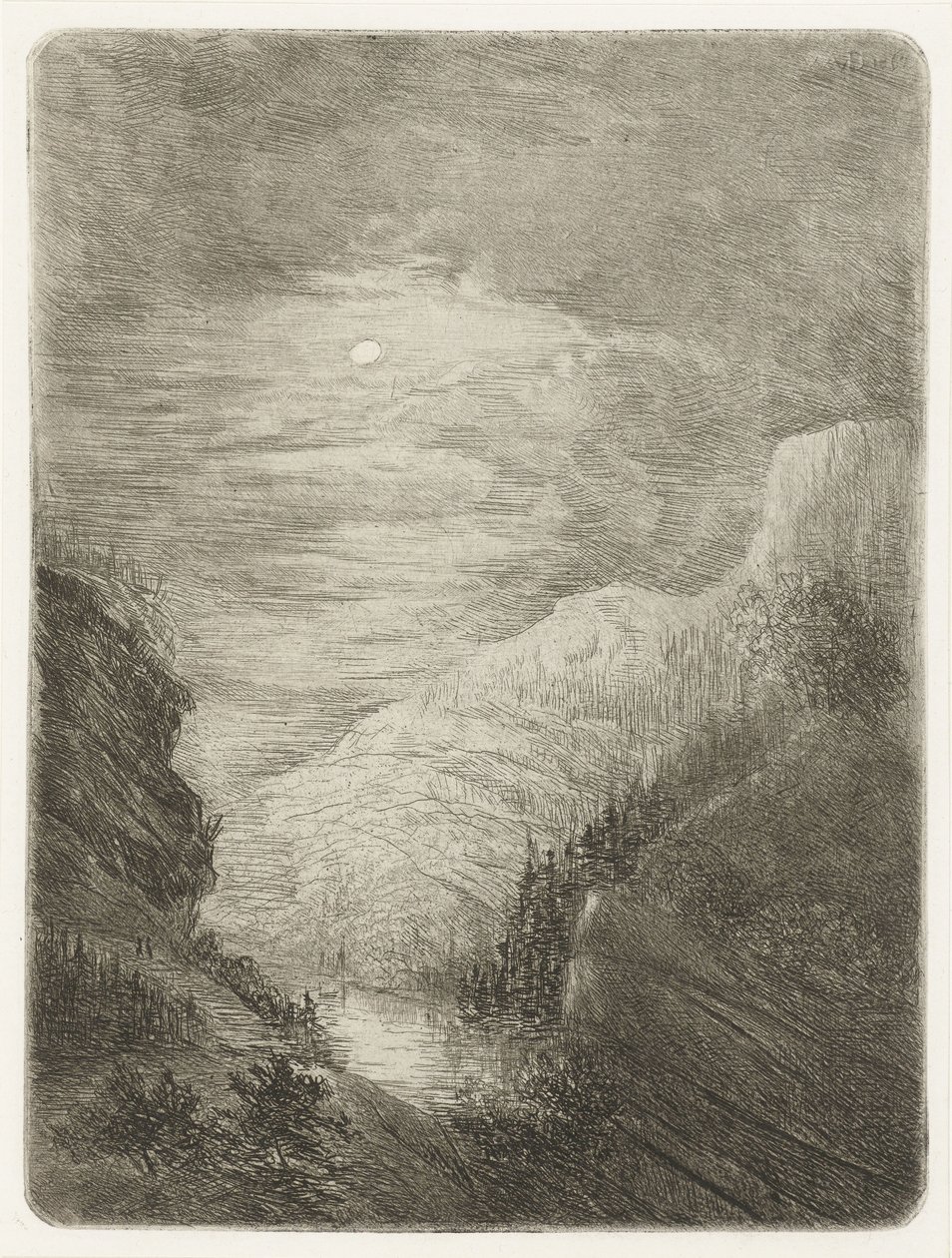 Mountain Landscape with River in Moonlight by Willem Matthias Jan van Dielen
