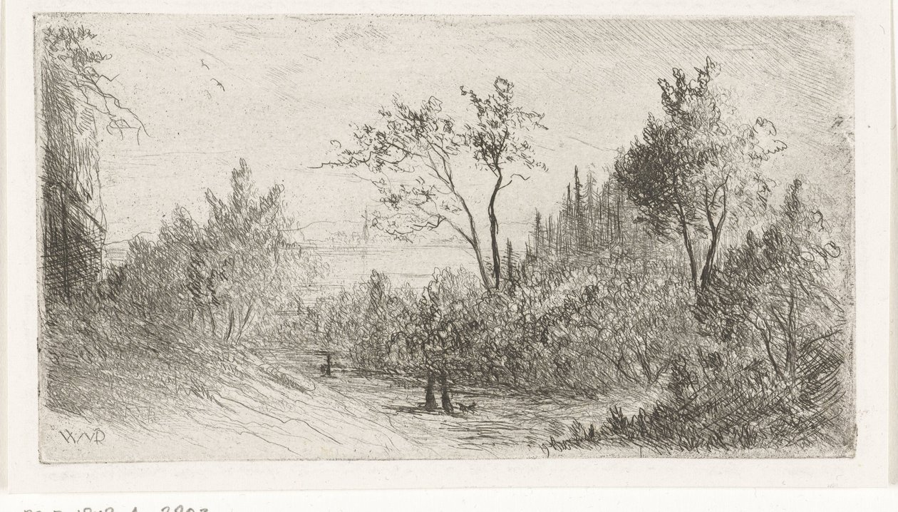 Hilly Landscape with Walkers and Dog by the Forest Edge by Willem Matthias Jan van Dielen