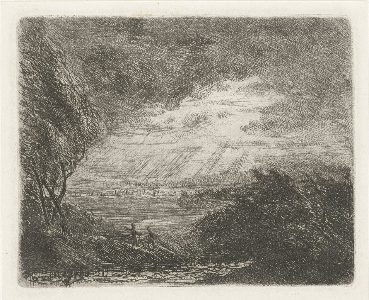 Landscape with Two Figures in Storm and Rain by Willem Matthias Jan van Dielen