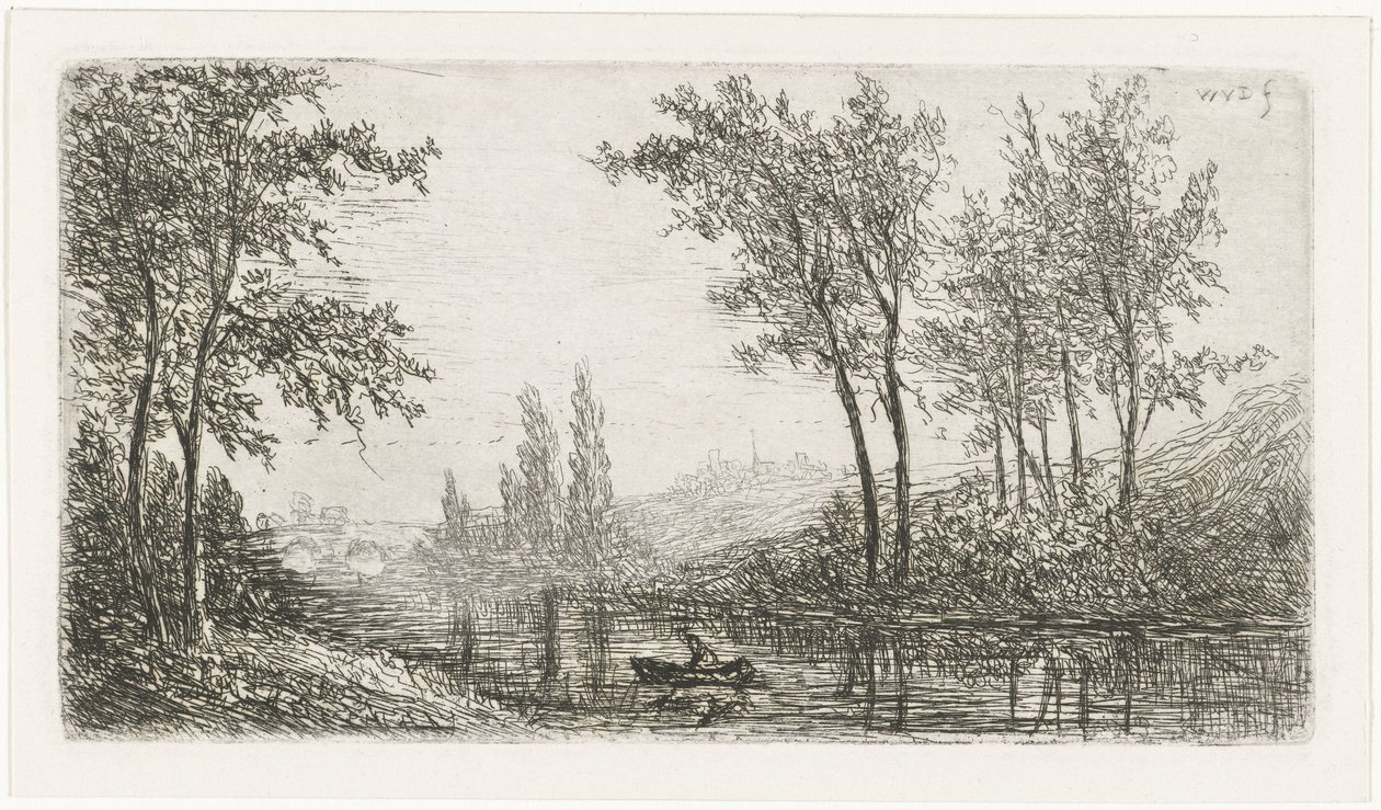 River Landscape with Boat by Willem Matthias Jan van Dielen