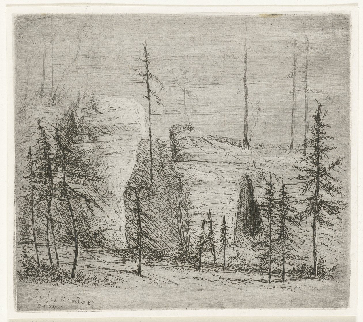 Rocky Landscape with Pine Trees, the So-Called Teufelkanzel (Teufelkantzel Baxen) by Willem Matthias Jan van Dielen