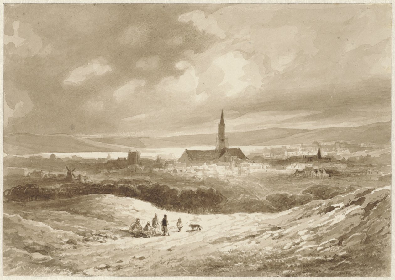 View from the Hills on a City by a Lake by Willem Pieter Hoevenaar