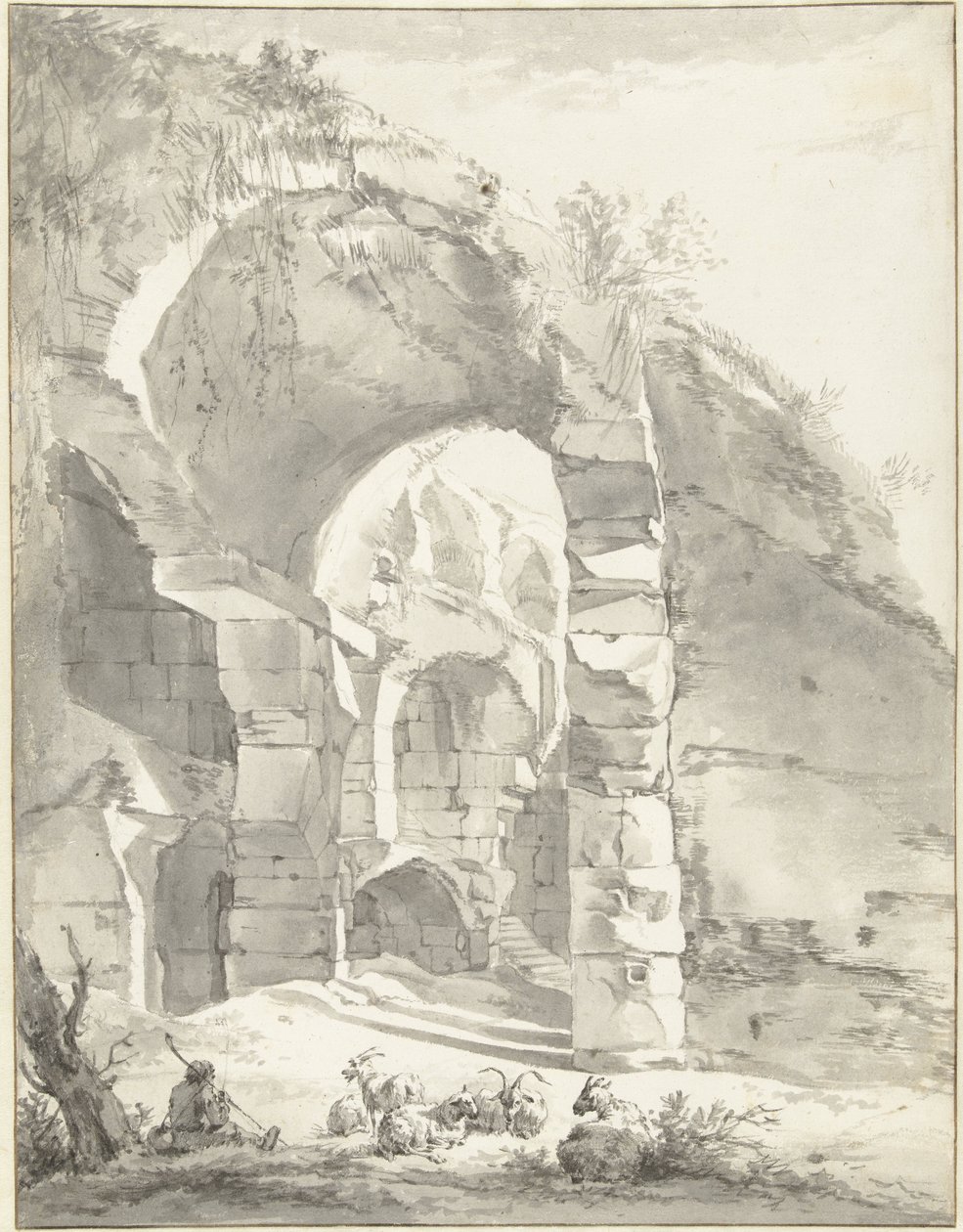 Ruins with a Shepherd and Sheep on the Left by Willem Romeyn