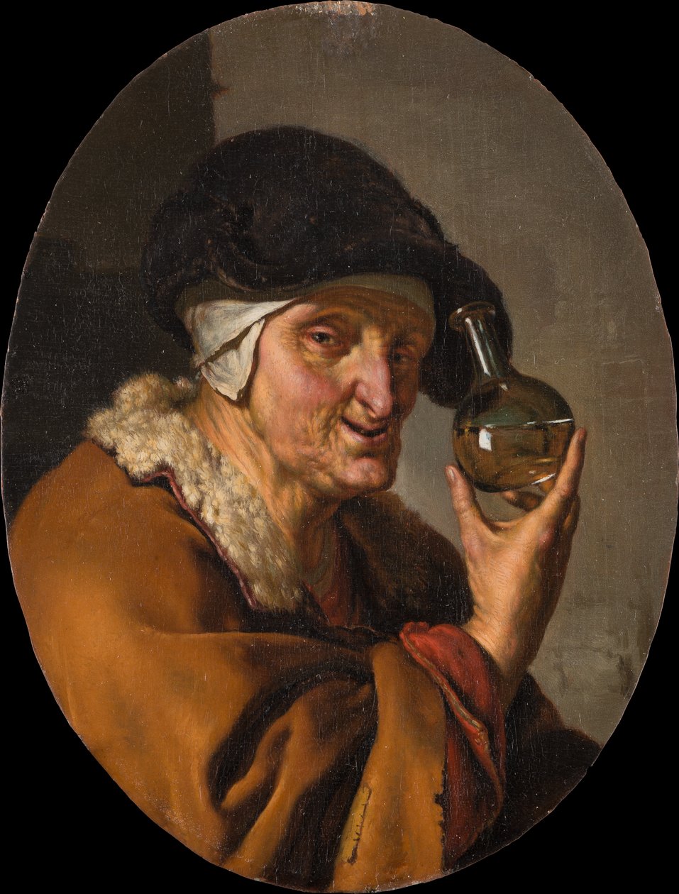 An Old Woman with Urine Glass: "The Quack" by Willem Van Mieris