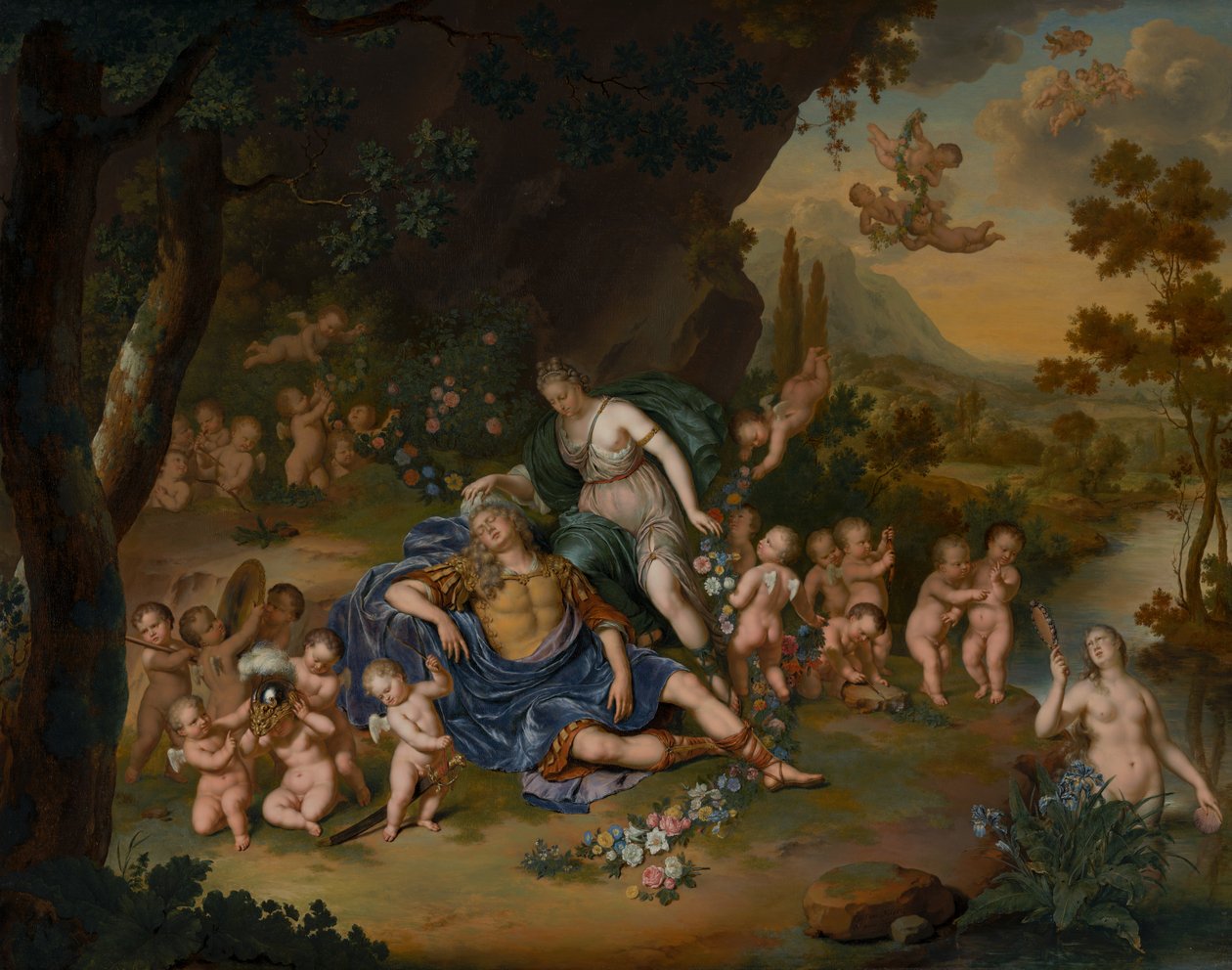Armida Binding the Sleeping Rinaldo with Flowers by Willem Van Mieris