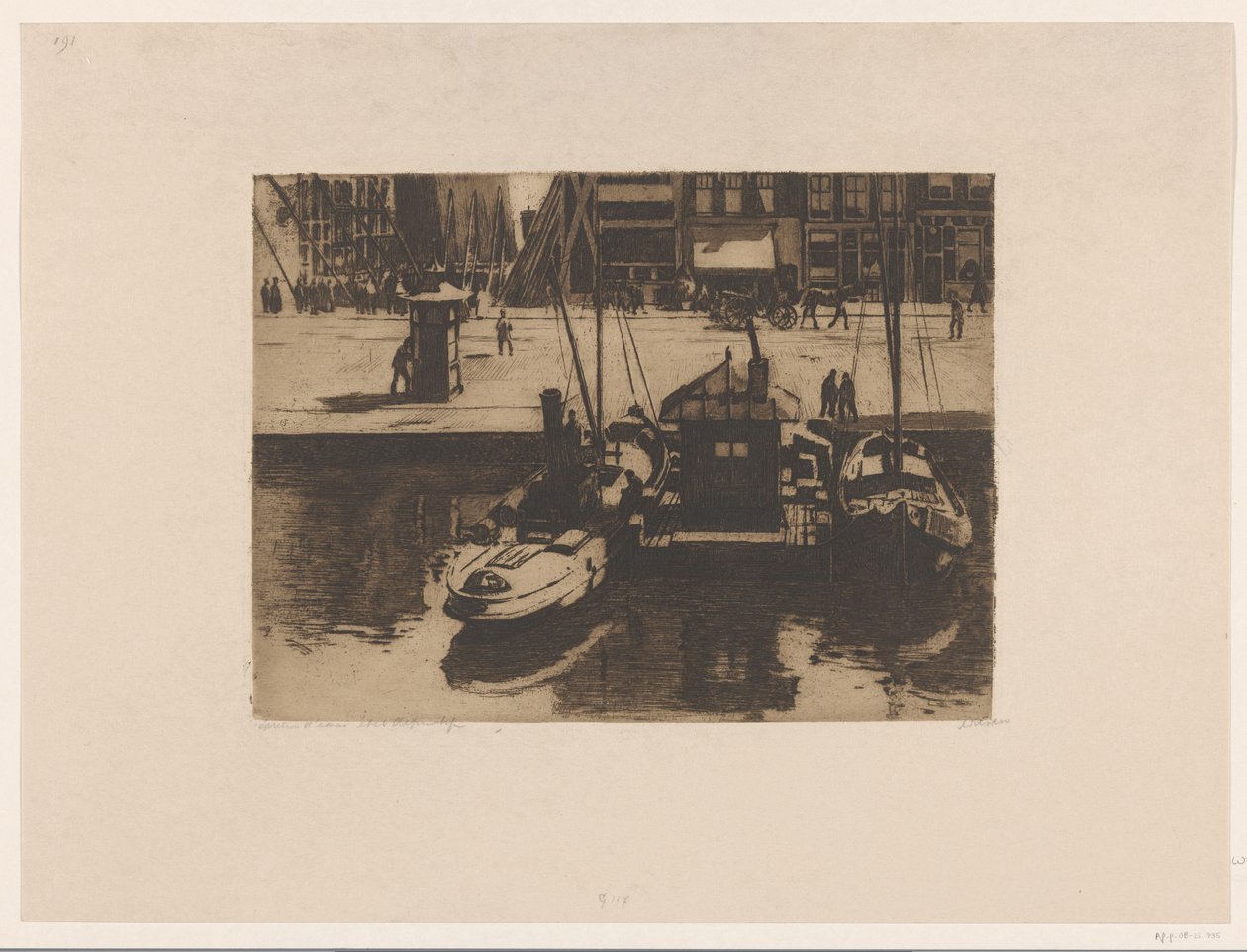 Moored Boats at the Damrak in Amsterdam by Willem Witsen (signed by artist)