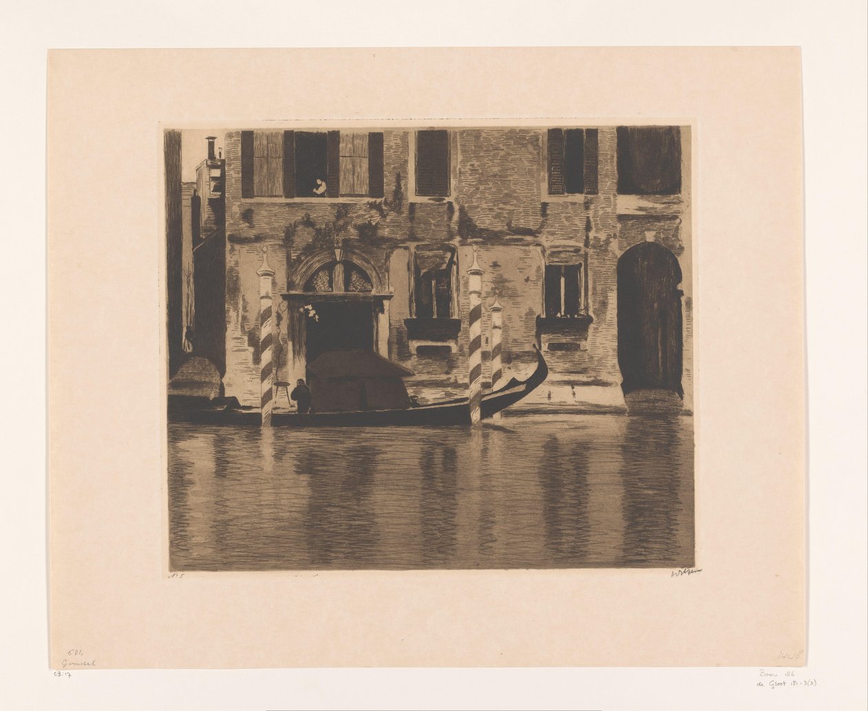 Moored Gondola with Structure in a Canal in Venice by Willem Witsen (signed by artist)