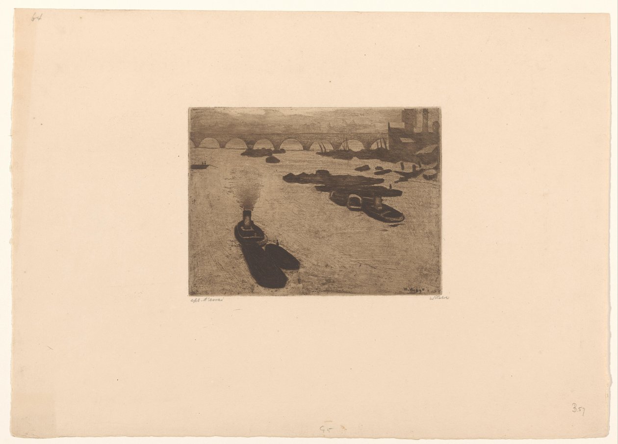 Boats on the Thames in London by Willem Witsen (signed by artist)