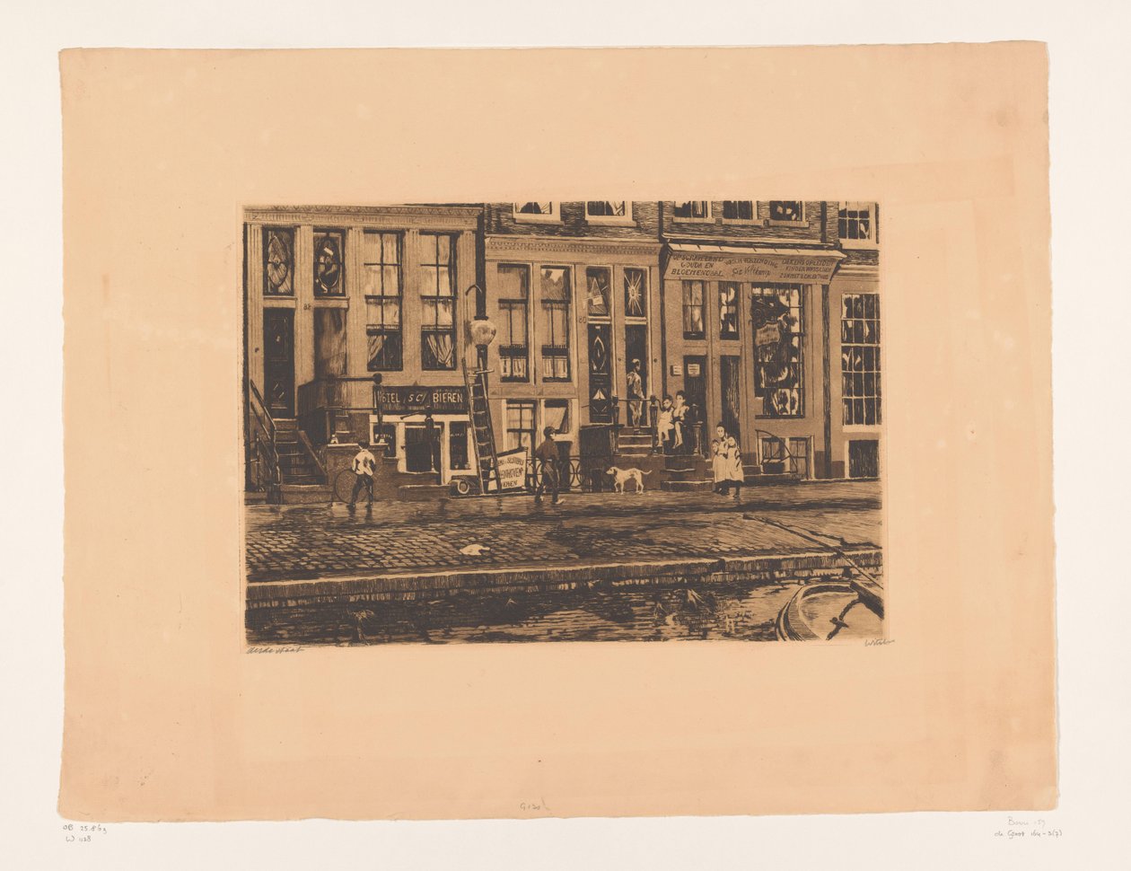 View of Oude Waal in Amsterdam (Oude Waal with the Laundry Facility of the Veltkamp Sisters) by Willem Witsen (signed by artist)