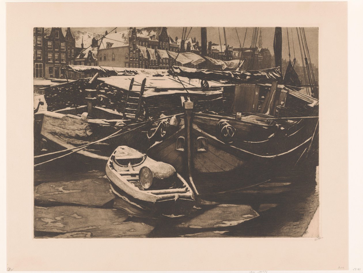 View of Moored Ships in the Oudeschans in Amsterdam by Willem Witsen (signed by artist)