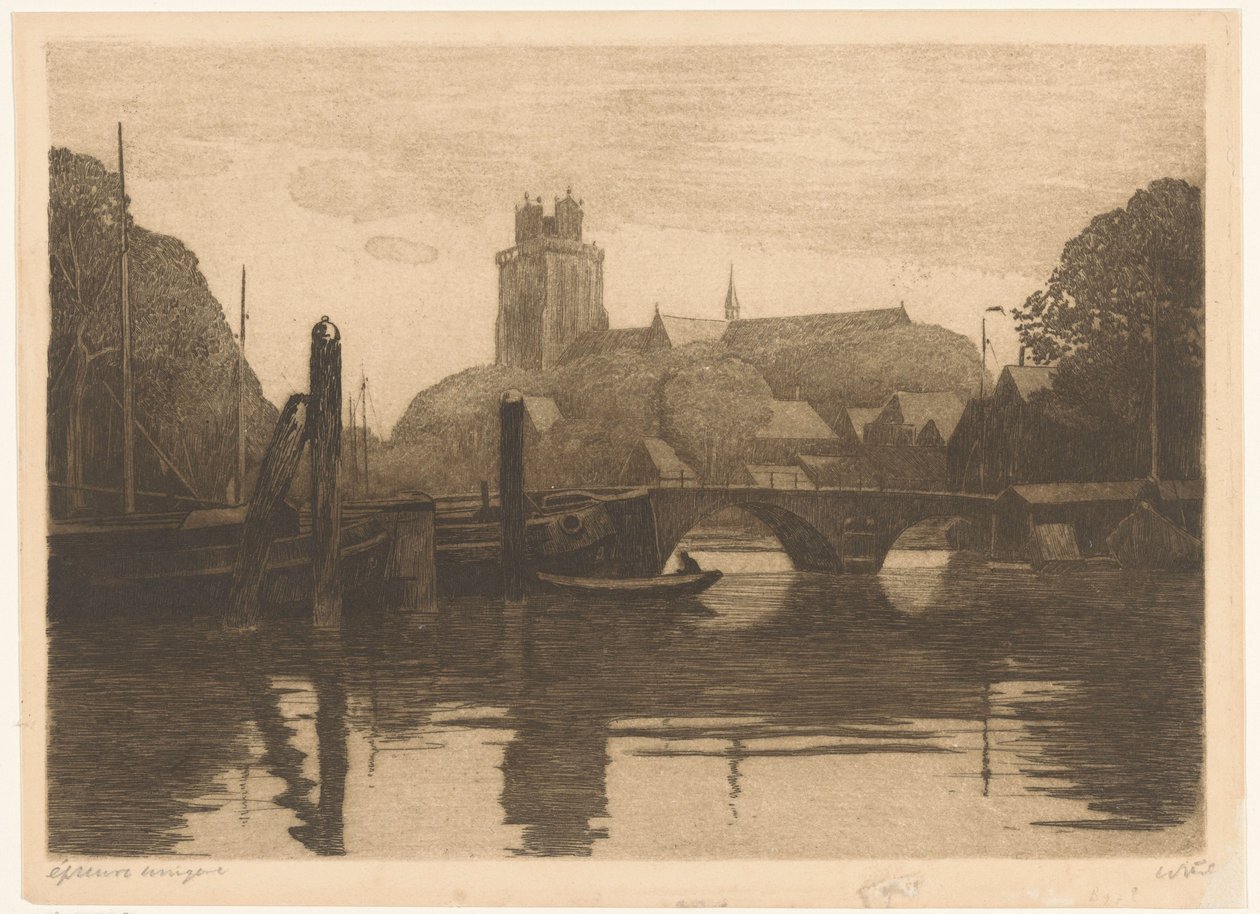View of the Nieuwe Haven and the Grote Kerk in Dordrecht by Willem Witsen (signed by artist)