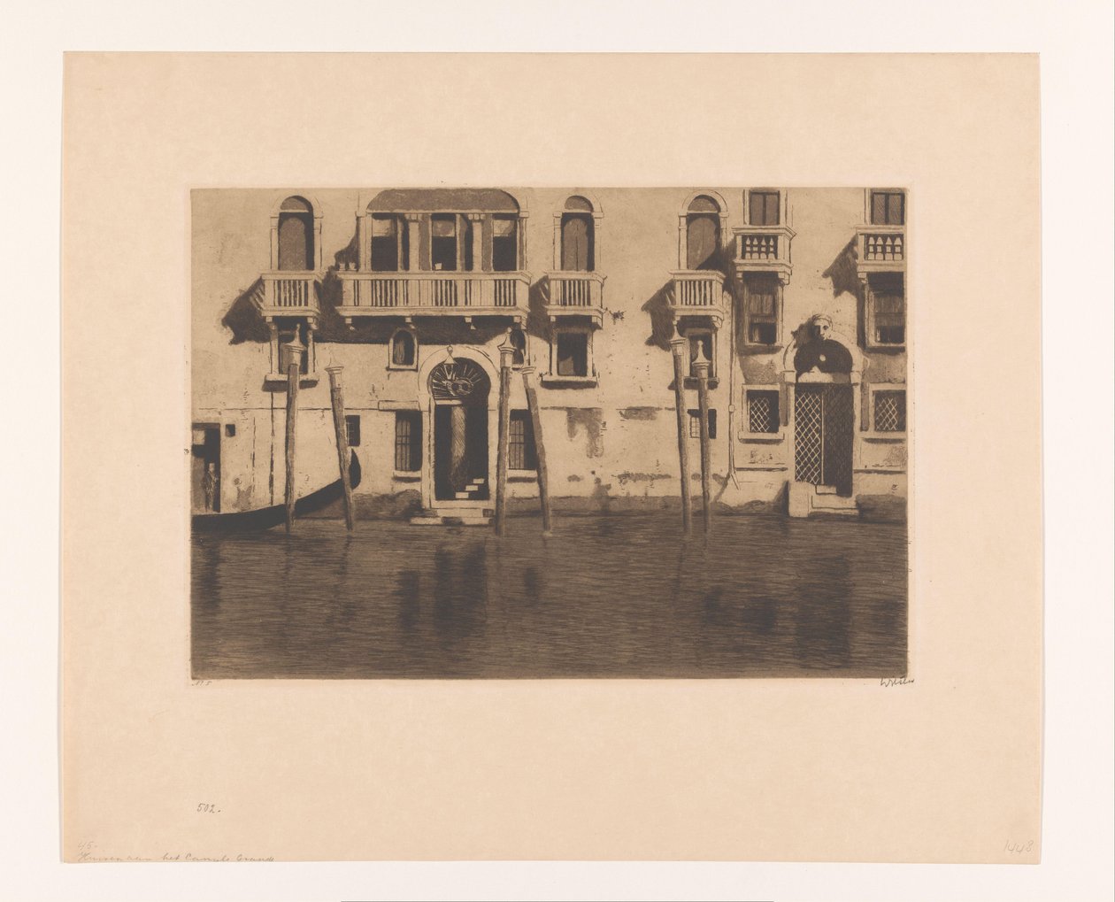 View of facades and mooring posts along the Canale Grande in Venice by Willem Witsen (signed by artist)