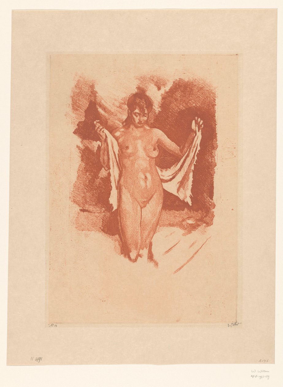 Standing Nude Woman Drying Herself by Willem Witsen (signed by artist)
