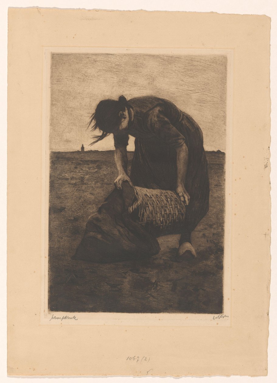 Bent Potato Digger with a Basket and Sack by Willem Witsen (signed by artist)