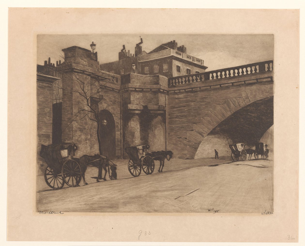 Waiting Carriages at Waterloo Bridge in London by Willem Witsen (signed by artist)
