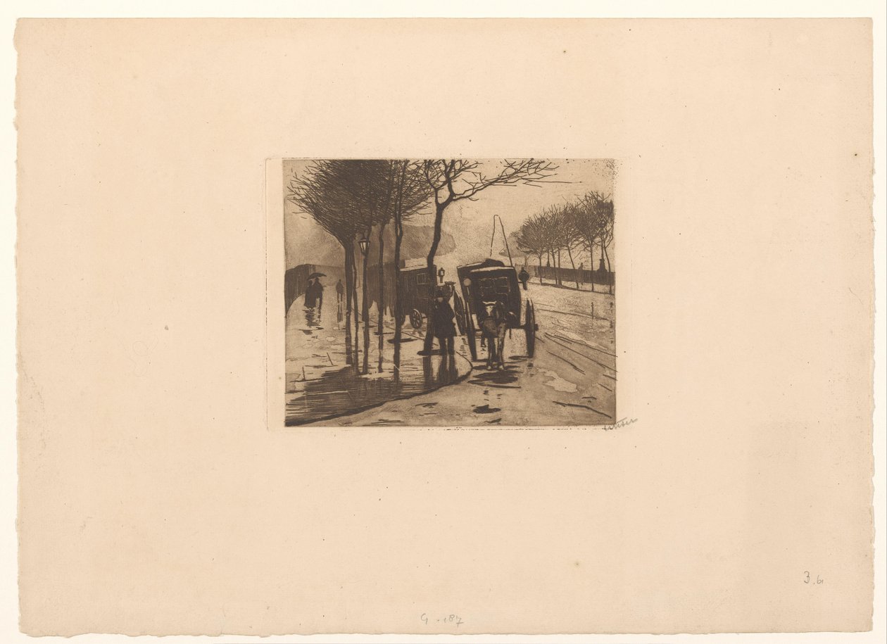 Waiting Carriages on the Victoria Embankment in London by Willem Witsen (signed by artist)