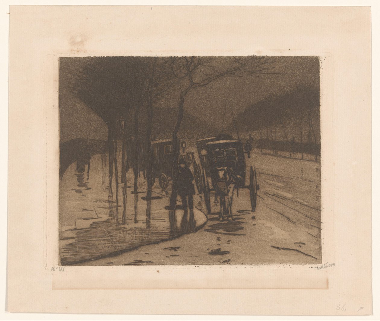 Waiting Carriages on the Victoria Embankment in London by Willem Witsen (signed by artist)