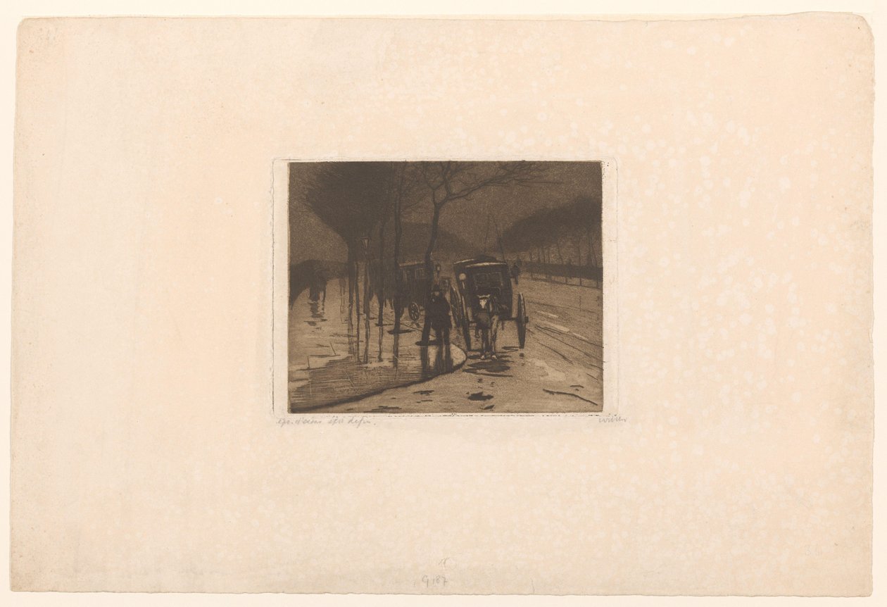 Waiting carriages on the Victoria Embankment in London by Willem Witsen (signed by artist)