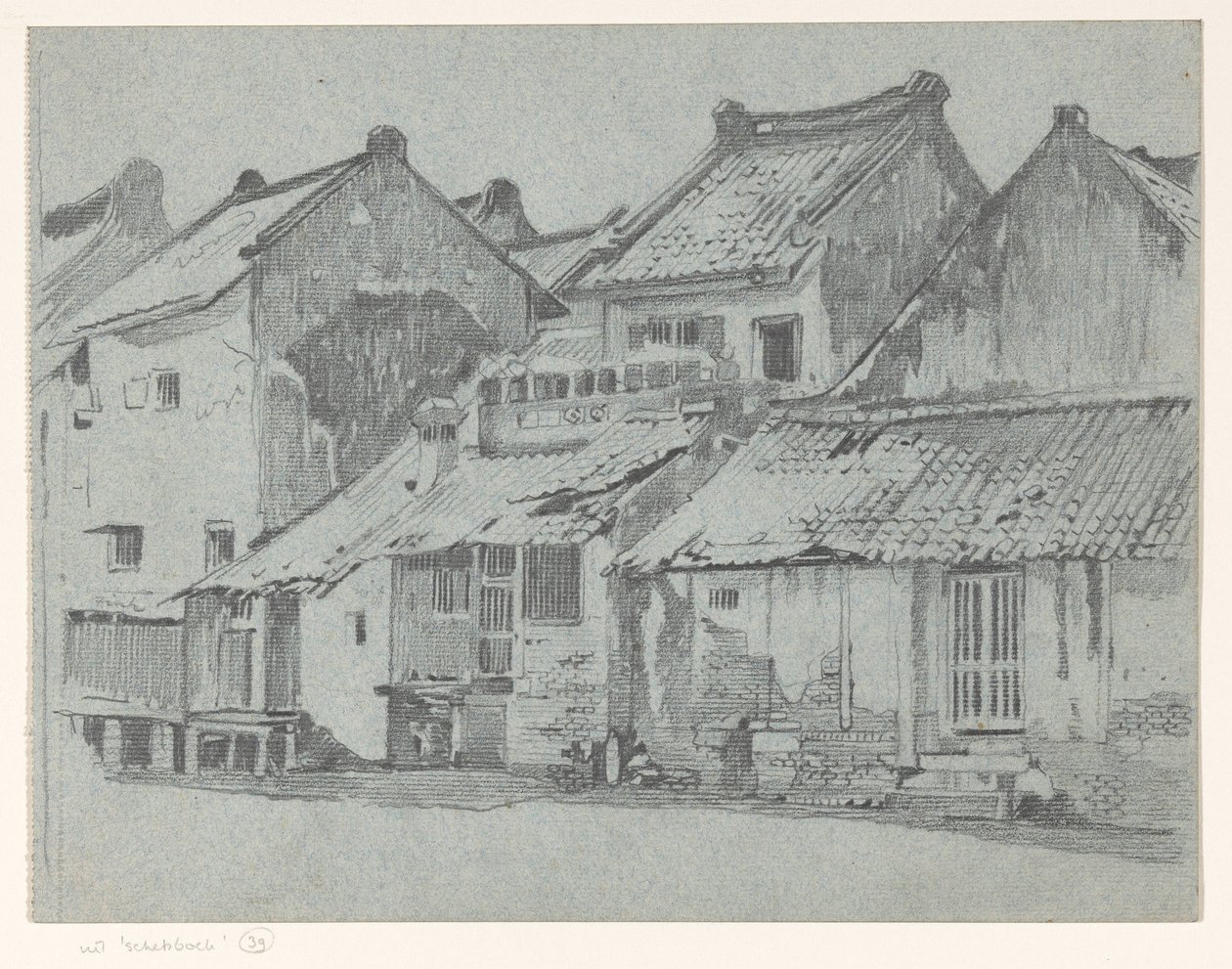 Back Facades of Houses by a River in Batavia by Willem Arnoldus Witsen
