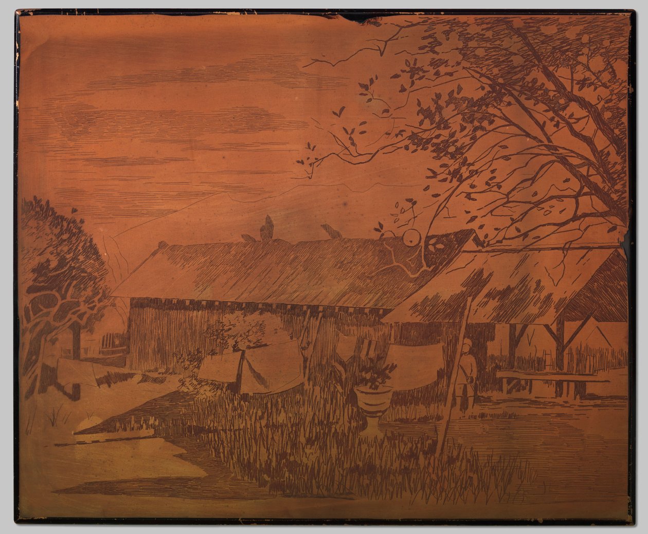 Gambar, Long Outbuilding, Drying Laundry in the Foreground by Willem Arnoldus Witsen
