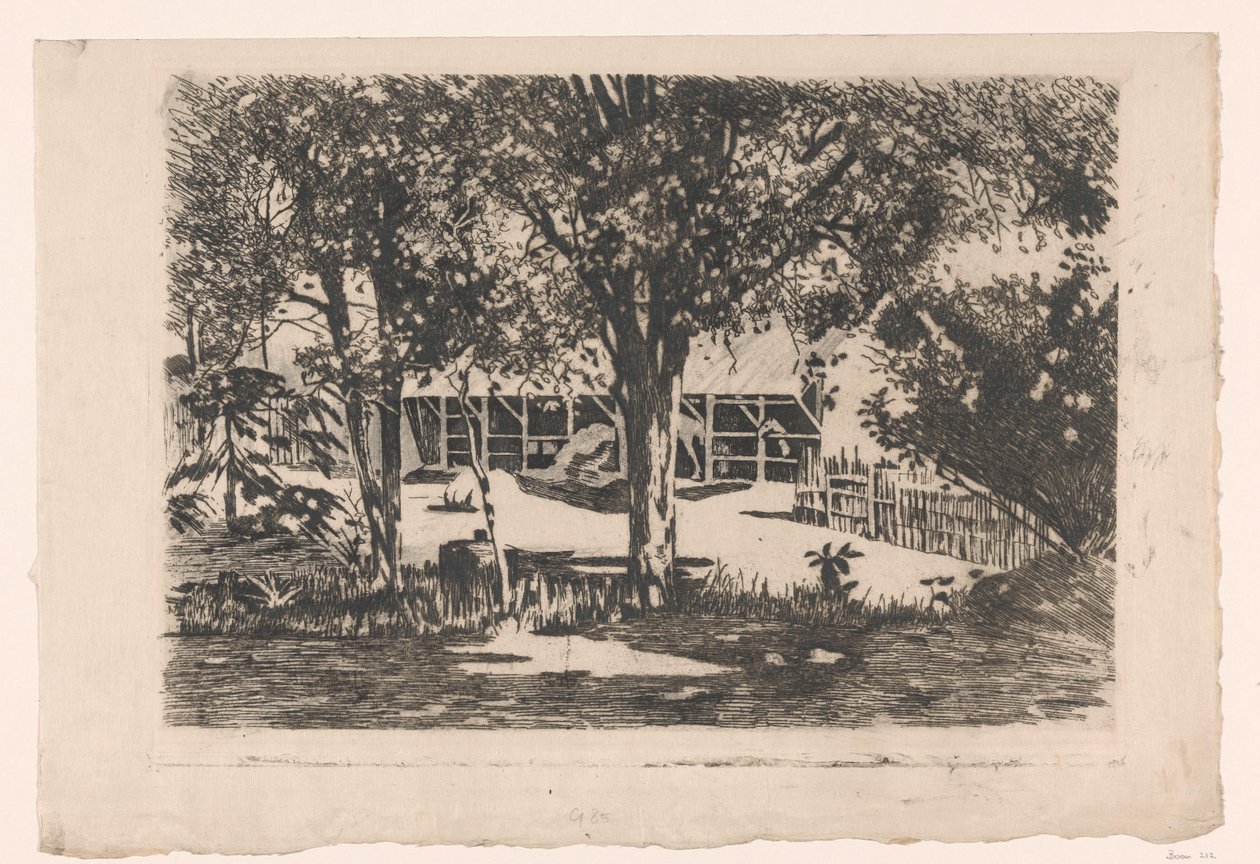 Horse Stables Behind Trees in Java by Willem Arnoldus Witsen
