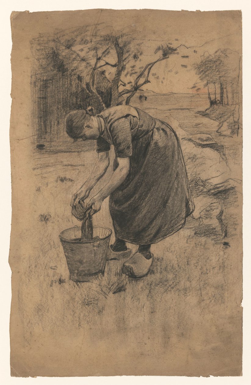 Woman Washing Laundry in a Bucket, in Front of a Farmhouse by Willem Arnoldus Witsen