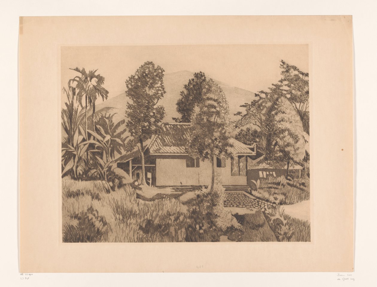 House in Bogor with a Mountain in the Background House with the Salak(?) Volcano in the Background, Buitenzorg (original title) by Willem Arnoldus Witsen