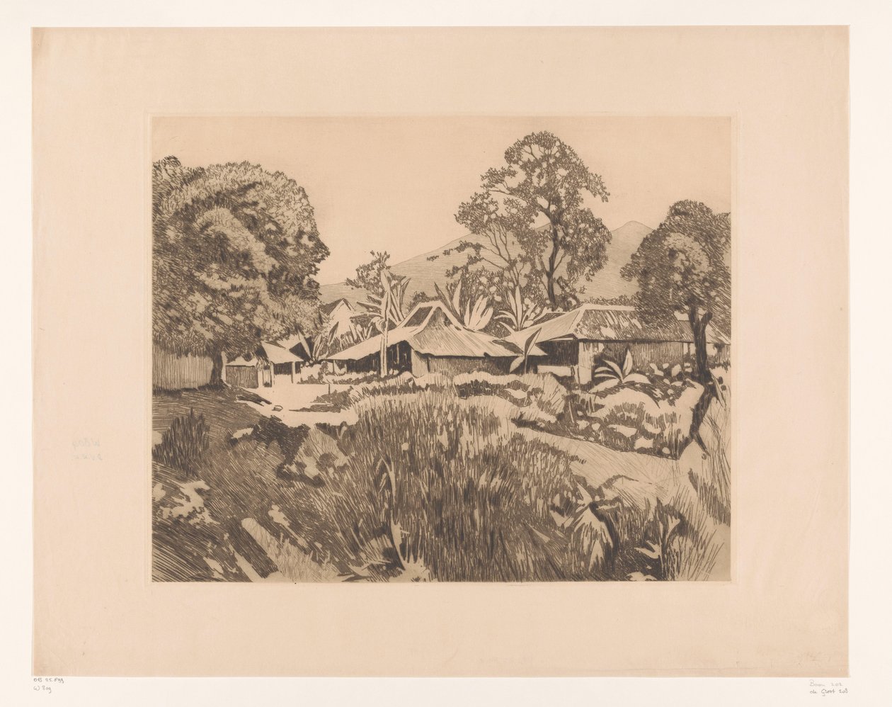 Houses in Bogor with the Salak and Gede Volcanoes by Willem Arnoldus Witsen