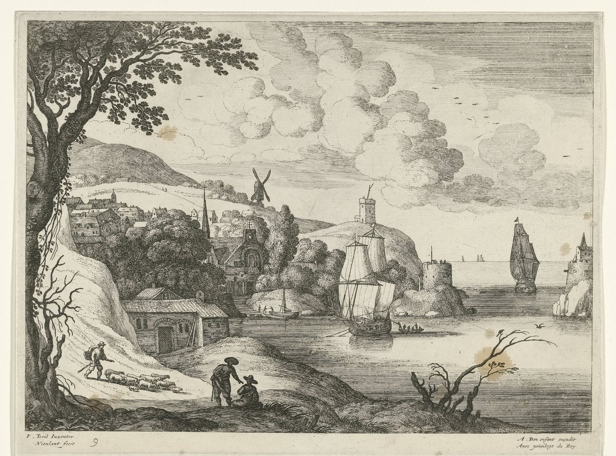 Village by a Bay, Italian Landscapes (series title) by Willem van Nieulandt (II)