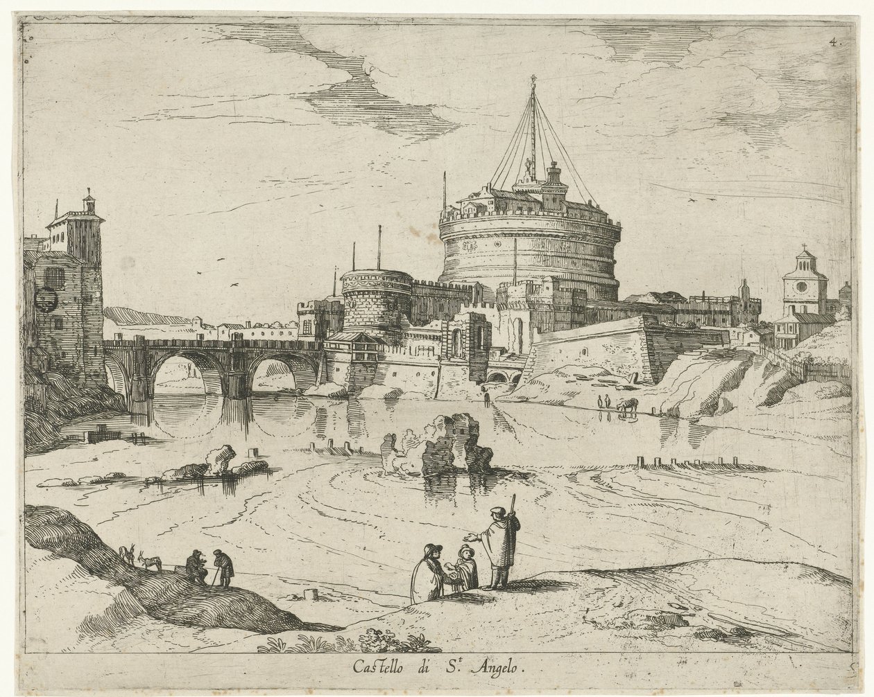 Castle of the Holy Angel Castello di St. Angelo (title on object) Views of Rome (series title) by Willem van Nieulandt (II)
