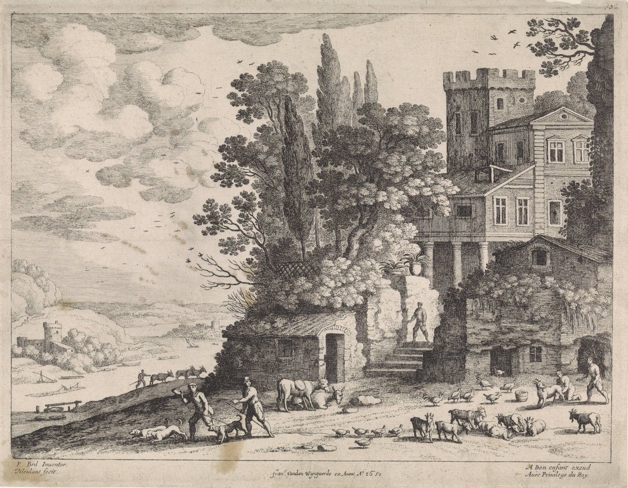 Landscape with a House, Figures and Cattle by Willem van Nieulandt (II)