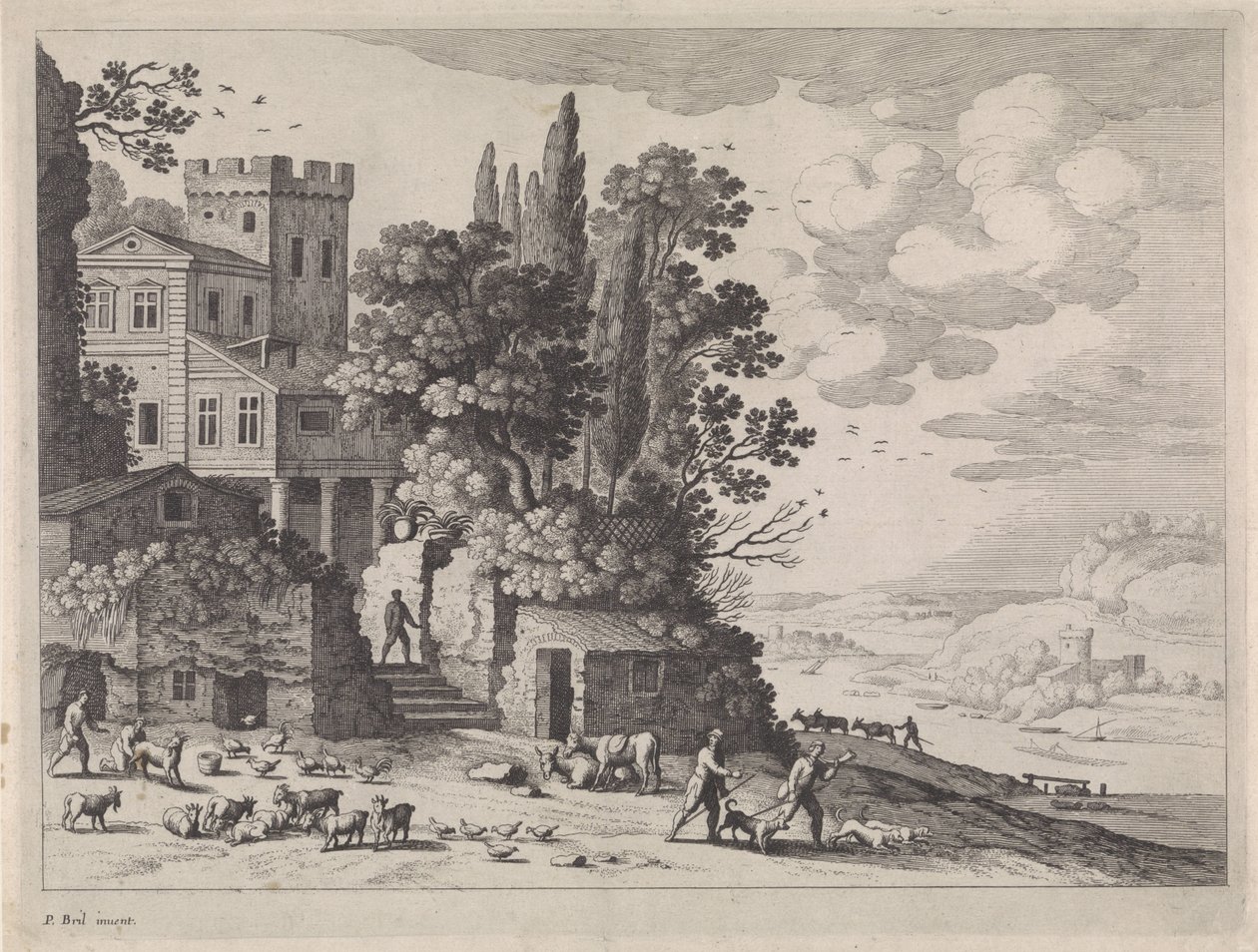 Landscape with a House, Figures, and Cattle by Willem van Nieulandt (II)