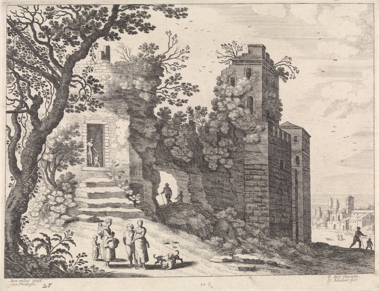 Ruins with a Group of Women and Children (Italian Landscapes series) by Willem van Nieulandt (II)