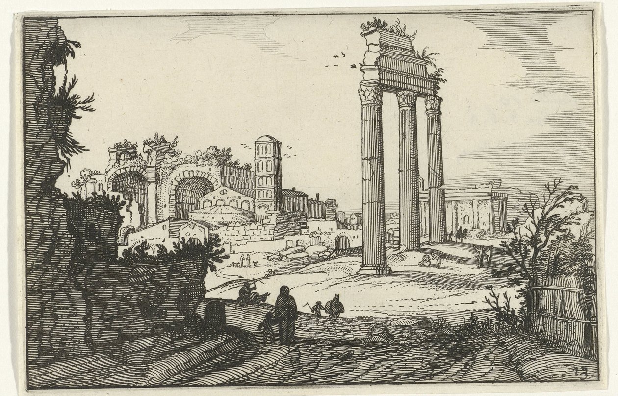 Temple of Castor and Pollux and the Basilica of Constantine (Roman Ruins and Coastal Landscapes, Series 1) by Willem van Nieulandt (II)