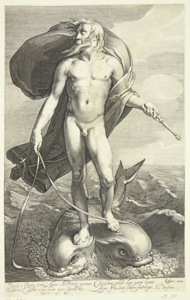 Neptune Riding Two Dolphins by Willem van Swanenburgh