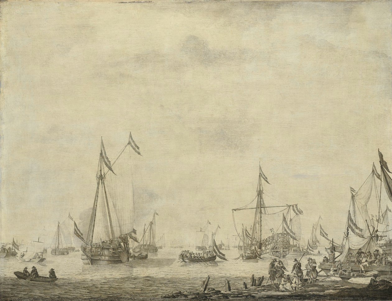 Royal Yacht and State Yacht Sail from Moerdijk with Charles II, King of England, on board, 1660 by Willem van de Velde (I)