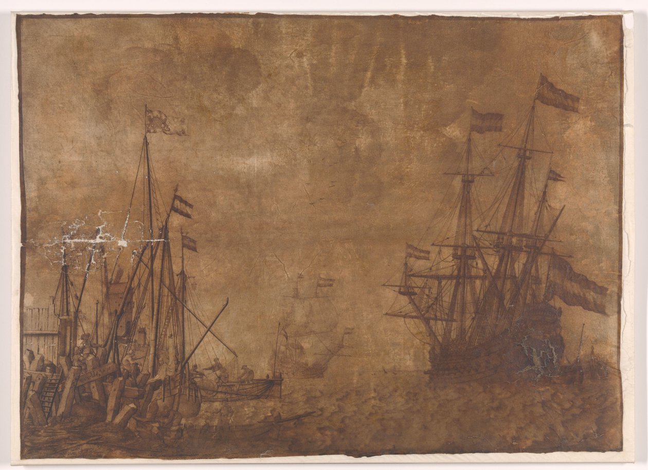 Ships at a Harbor Head by Willem van de Velde (I)